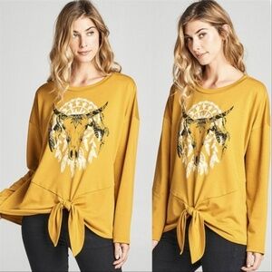 Mustard Texan Horns Print Top